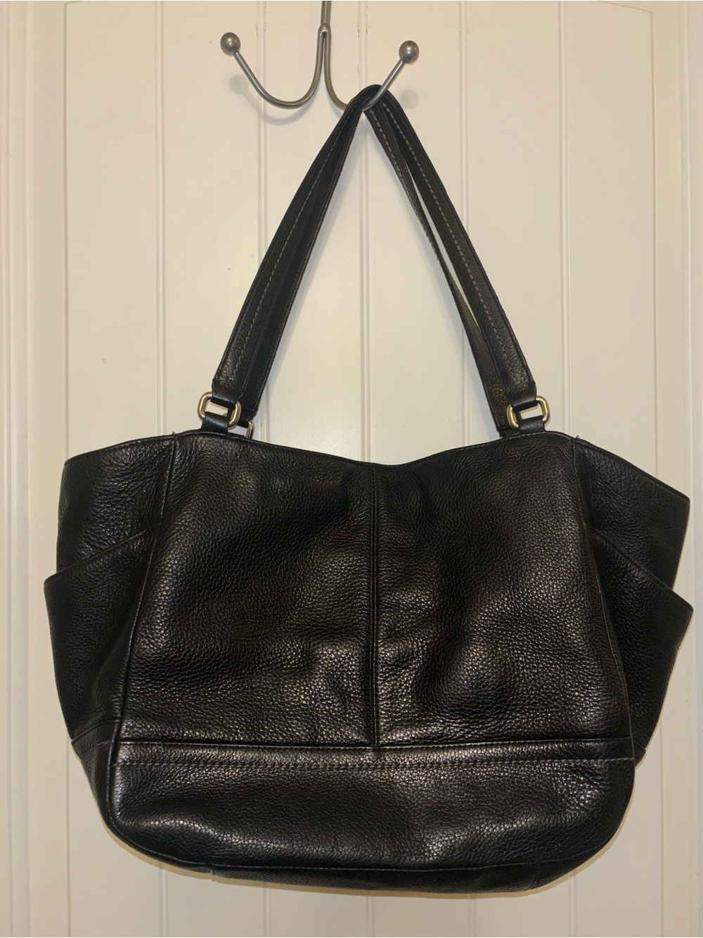 Coach Black Leather Carrie Tote Purse Bag With Pockets - Picture 8 of 16